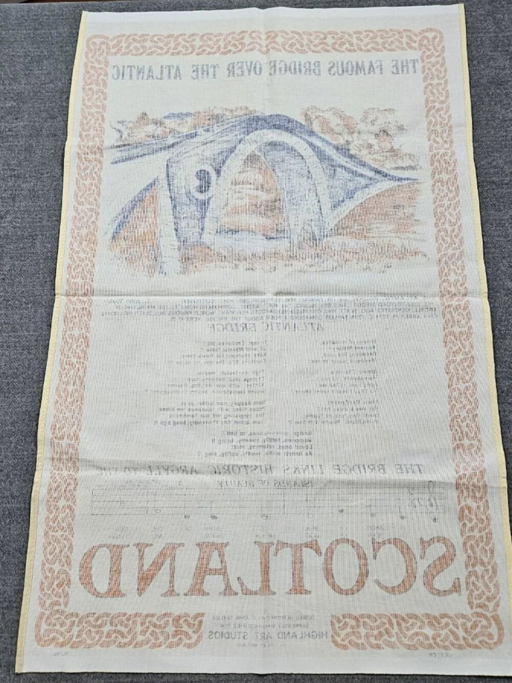 Vtg Tea Towel Made in GB Atlantic Bridge Scotland Hymn Poem C John Taylor Cotton